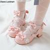 Fashion 2025 Women High Heels Cross Strap Mary Jane Pumps Party Wedding White Pink Black Ruffles Bow Princess Cosplay Lolita Shoes 31-43