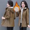 Autumn Winter Women's Fleece Leather Jacket Slim Plus Velvet Hooded Leather Biker Jacket Thick Flocked Leather Coat