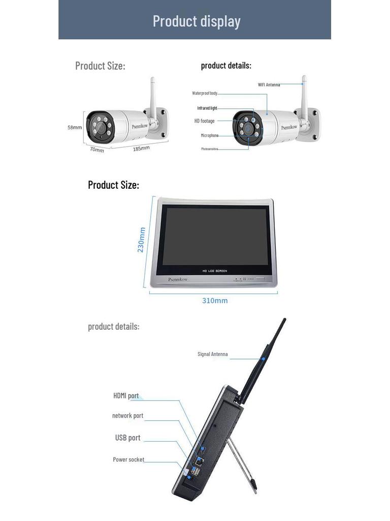 Беспроводной 4/8-канальный комплект для видеонаблюдения с экраном и 3 МП WiFi камерами
