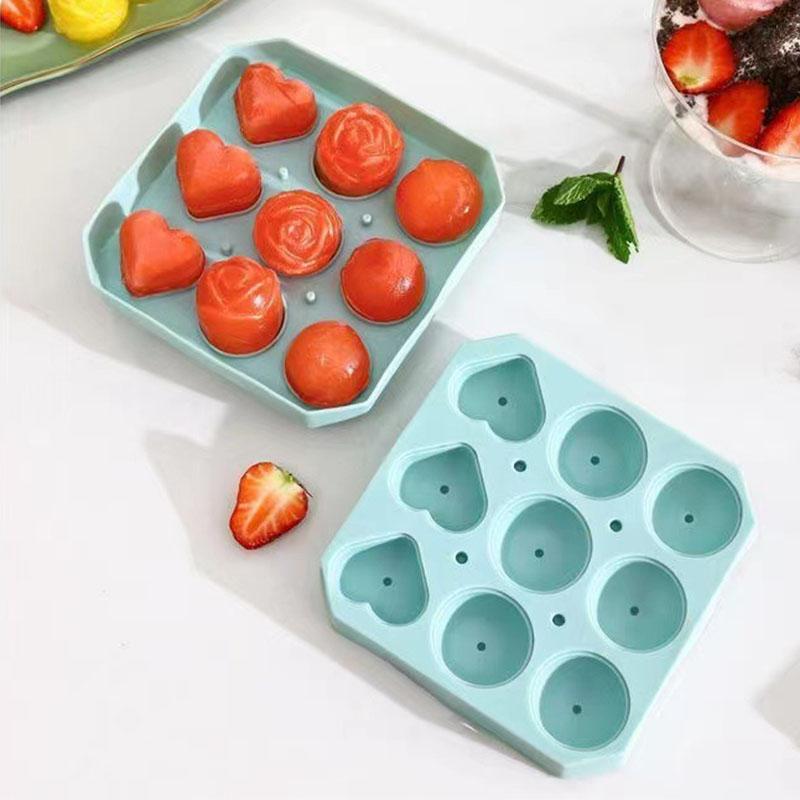 Silicone Molds Ice Cube Tray With Lid Rose Flower Heart Shape Reusable Ice Mold Bar Kitchen Accessories Ice Cream Maker Tool