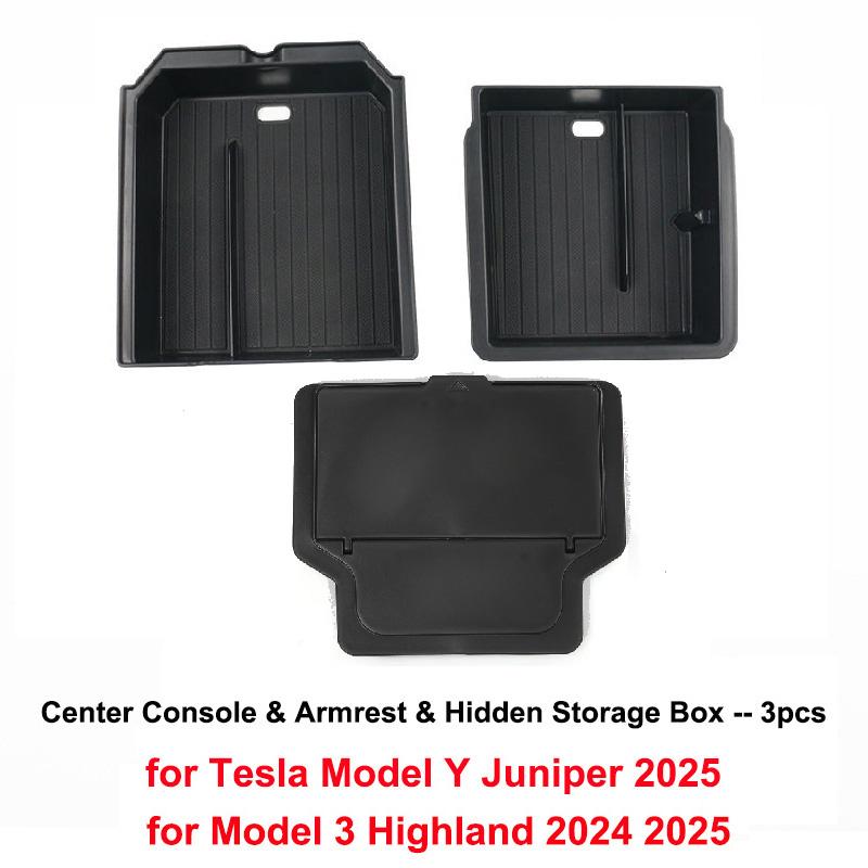 For Tesla New Model Y Juniper 2025 Launch Model 3 Highland 2024 Center Console & Armrest Storage Box Upper&Lower Silicone Pad