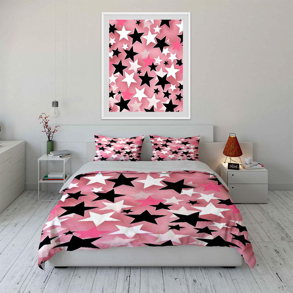 Pink Star Pattern Bedding Set Bedding Duvet Cover Set Duvet Cover Pillowcases (1 * Duvet Cover 2 * Pillowcases, without duvet insert)