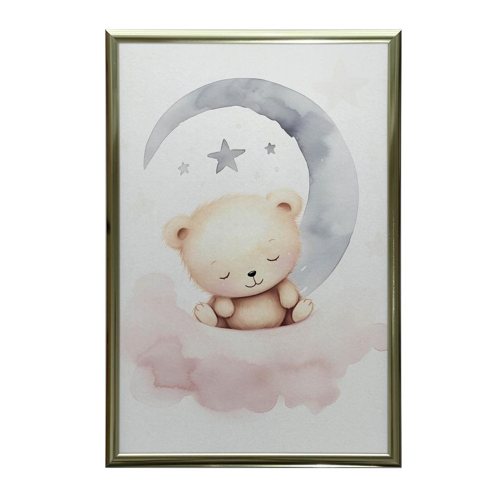 Śpiący Miś Na Różowej Chmurce Śpiący Miś Na Różowej Chmurce, 50X70 Cm, Bez Ramy, Płótno Premium Na Blejtramie