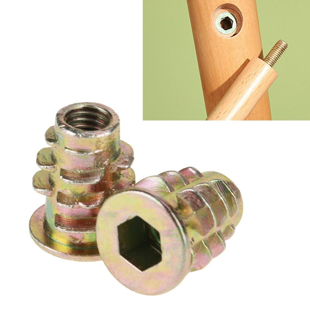 50Pcs Hex Drive Threaded Inserts Zinc Alloy Wood Insert Nuts Hex Drive Head Nuts  Threaded for Wood