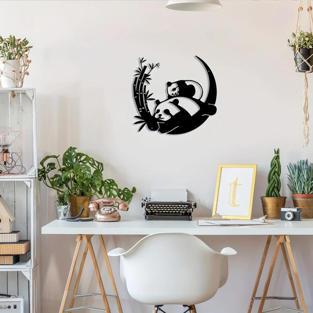 Панда Металлическая настенная скульптура силуэта животного Современный фермерский дом Черный декор для сельского семейного офиса Стильное украшение для дома