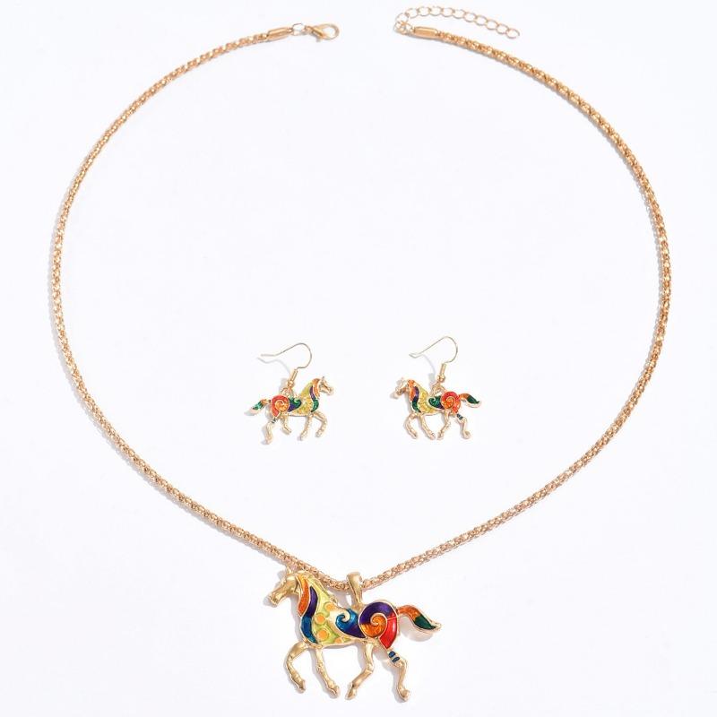 Цвет Масло Капля Пони Подвеска Персонализированное Ожерелье Легкая Роскошь Премиум Набор Ожерелье Серьги Женский