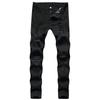 2024 European And American Black Tight Jeans With Knee Holes, Men'S Slim Fit Elastic Men'S Pants