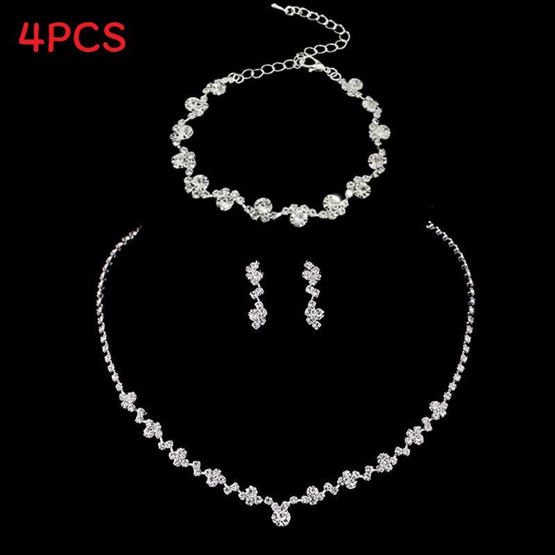 Water Drop Jewelry Set With Rhinestone Earrings Necklace And Bracelet For Bridal And Wedding