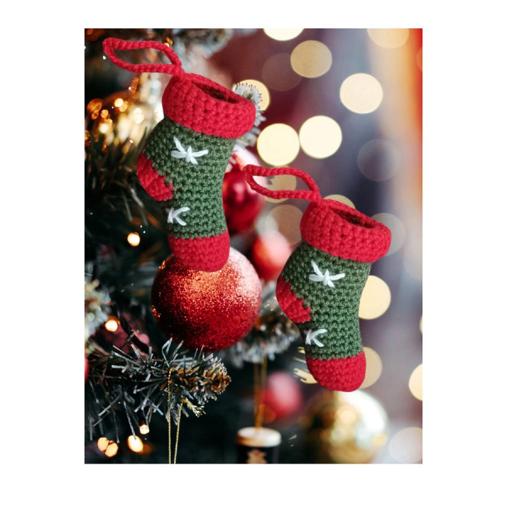 Christmas Special Christmas Pine Tree Ornament Knitted Stocking Red 2pcs Fireplace Tree Decor