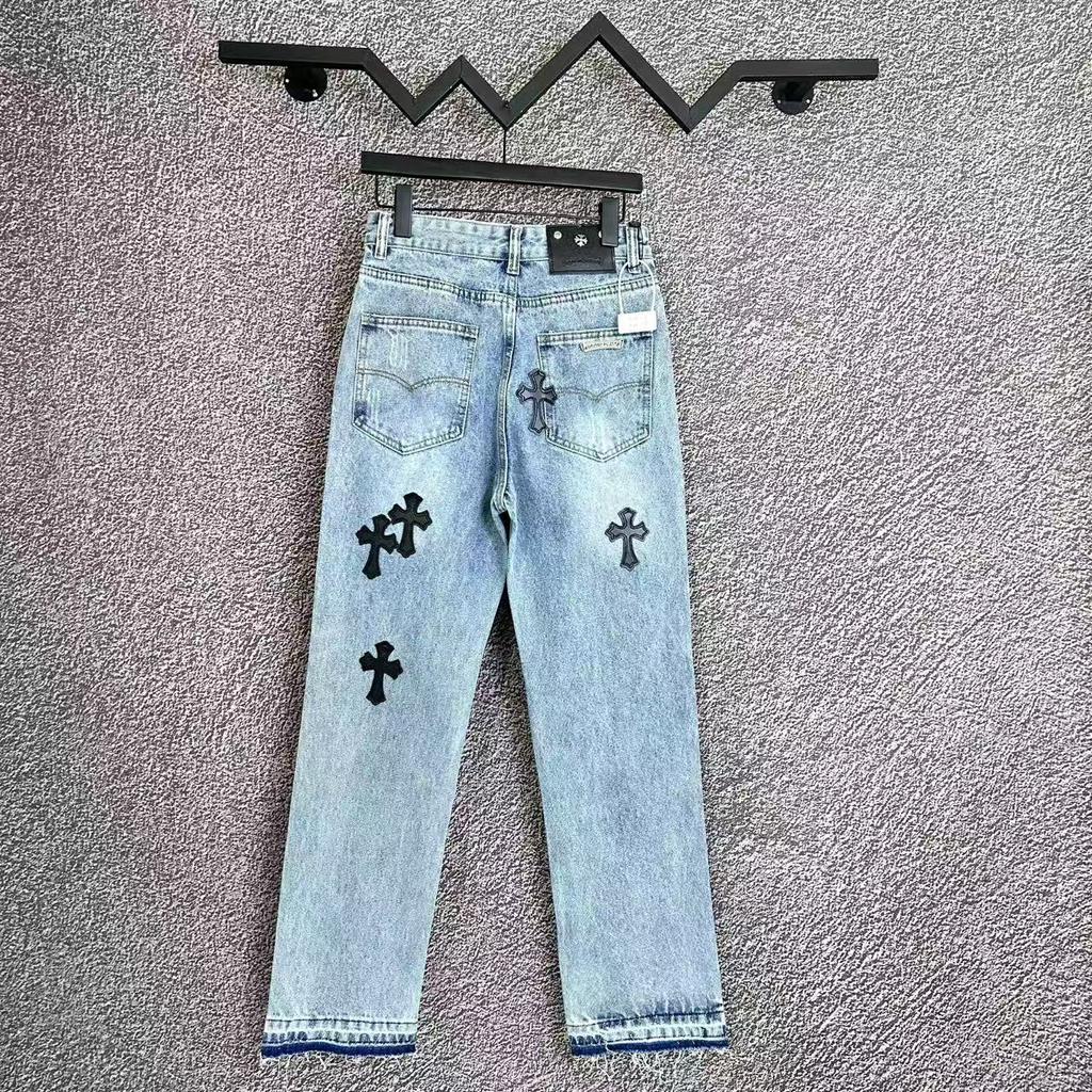 99150 CHROME HEARTS Мужские и женские модные джинсы в американском стиле с тканевыми нашивками, вышивкой, повседневные и модные уличные брюки