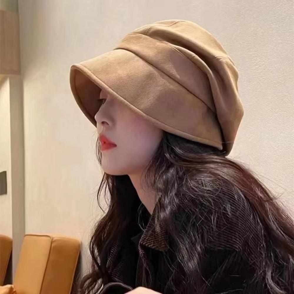 Adjustable Women Fisherman Hat Solid Color Newsboy Hat Fashion Suede Octagonal Cap Autumn Winter