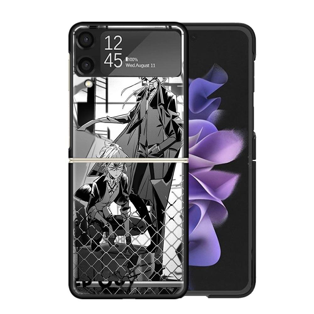 Bungo Stray Dogs Двойной Черный Прозрачный Чехол Для Телефона Для Samsung Z Flip 7 6 5 4 3 Galaxy ZFlip7 ZFlip6 ZFlip5 ZFlip4 ZFlip3 5G Печать C