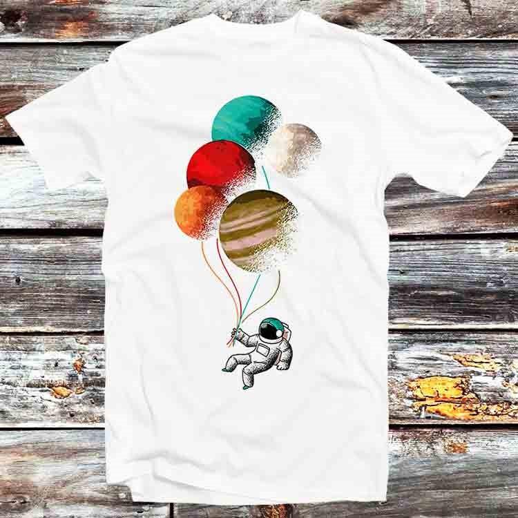 Spaceman Astronaut Planet Balloons Universe Earth Mars Jupiter T Shirt Mens Womens Tees Top B882