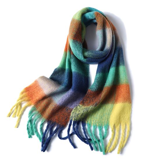 Women Plaid Scarf Winter Pashmina Shawls Cashmere Thick Wraps Lady Tassel Warm Scarves Rainbow Hairy Bufanda EMA