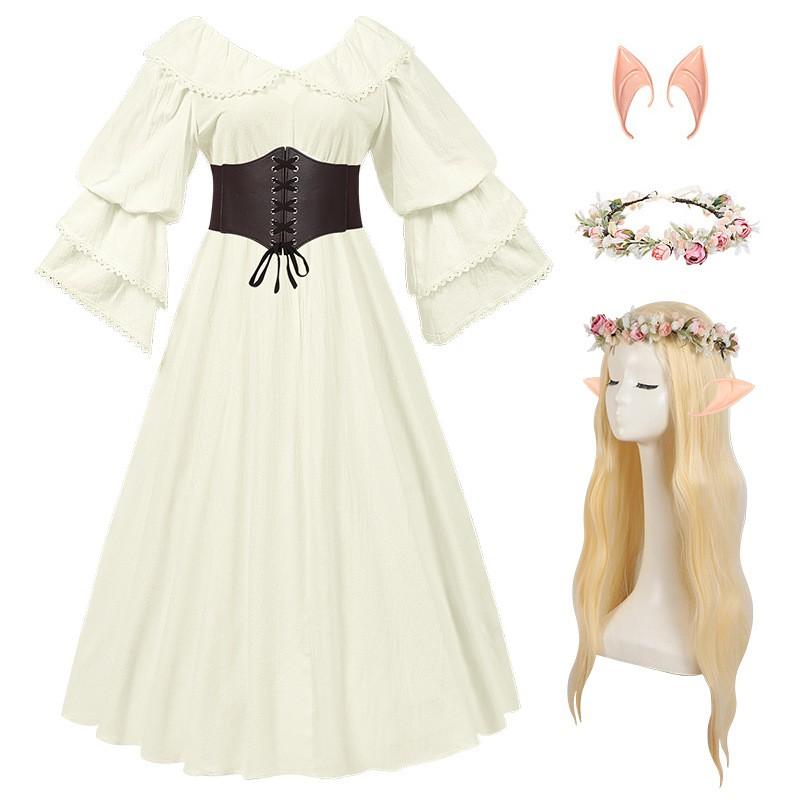Renaissance Style Maxi Dress With Peter Pan Collar Ruffle Sleeves Women Plus Size Long Sleeve Medieval Costume