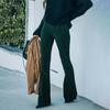 Women Pants Elastic High Waist Solid Color Flared Pants with Pockets