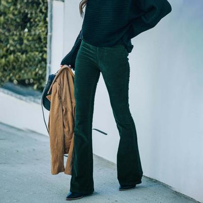 Женские брюки, эластичные, с высокой талией, однотонные, расклешенные брюки с карманами