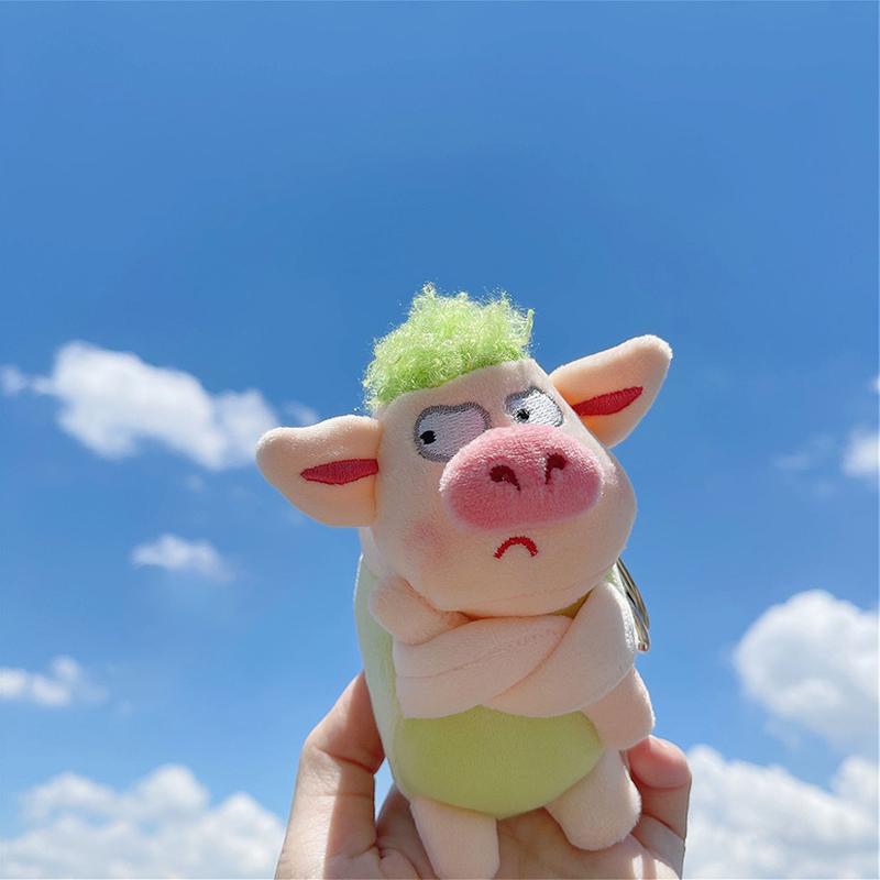 Adorable Animal Keychain Green Funny Hair Animals Pig Doll Toy Plush Pendant