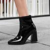 Patent Leather Gold Boots Silver Shoes Ladies Zipper Thick High Heels Short Boot Autumn Winter Size 43