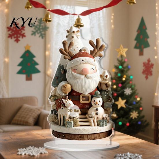 Christmas Tree Decorations Candle Ornament, 2D Flat Acrylic Ornament with Base, Unique Presents Snowman Reindeer Festive Table Centerpiece for