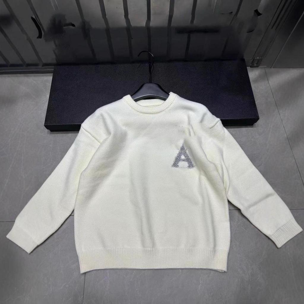 AM2025 Fall/Winter Color Block Heart Knit Pullover - Round Neck, Long Sleeve, Loose Fit Casual Top