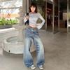 Women's 2025 Autumn Trend: Loose Wide-Leg Scimitar Jeans with a Wrinkled Design