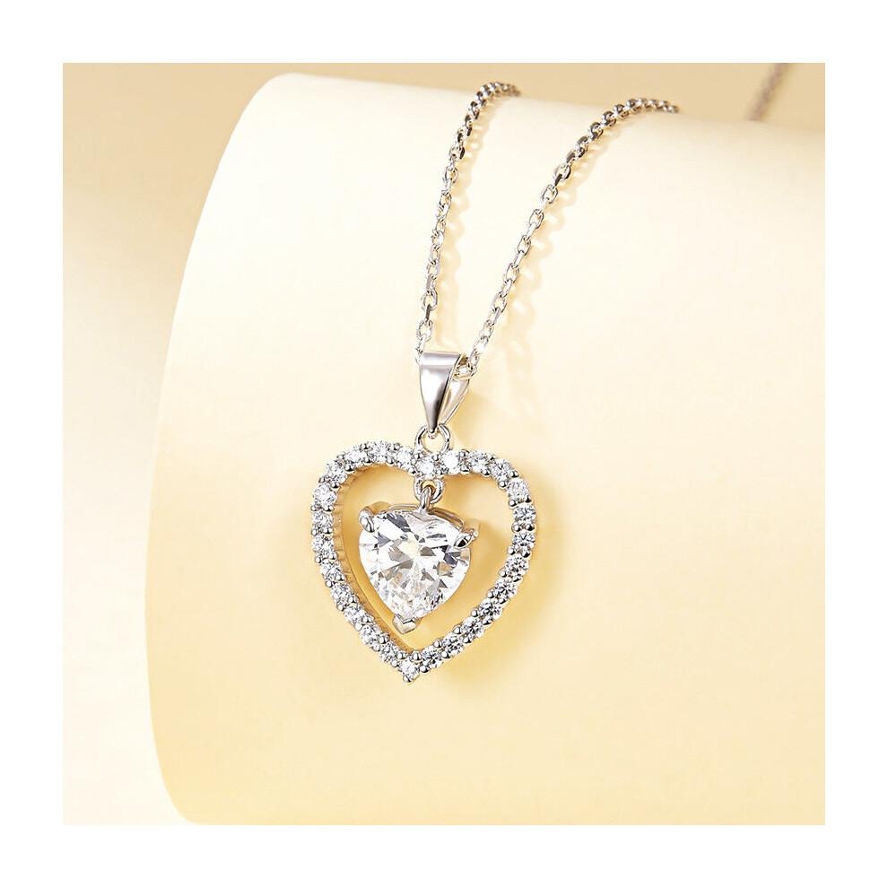 S925 Sterling Silver Ladies Heart Pendant Necklace European and American Ladies Holiday