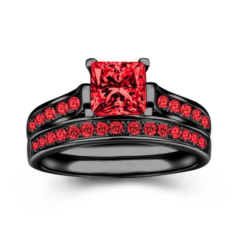 Charm Couple Rings Romantic Women Green Rhinestones Rings Set Trendy Men's Stainless Steel Rings Wedding Jewelry For Lover Gifts