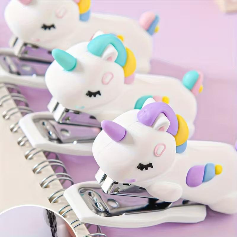 Stylish Mini White Unicorn Stapler, Multifunctional, Suitable For Office And School Supplies, Cute Stationery And Creative Gifts