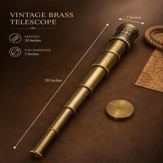 Brass Marine Telescope with Wood Box 50.8 cm Adjustable Nautical Decor, London 1915 Gift