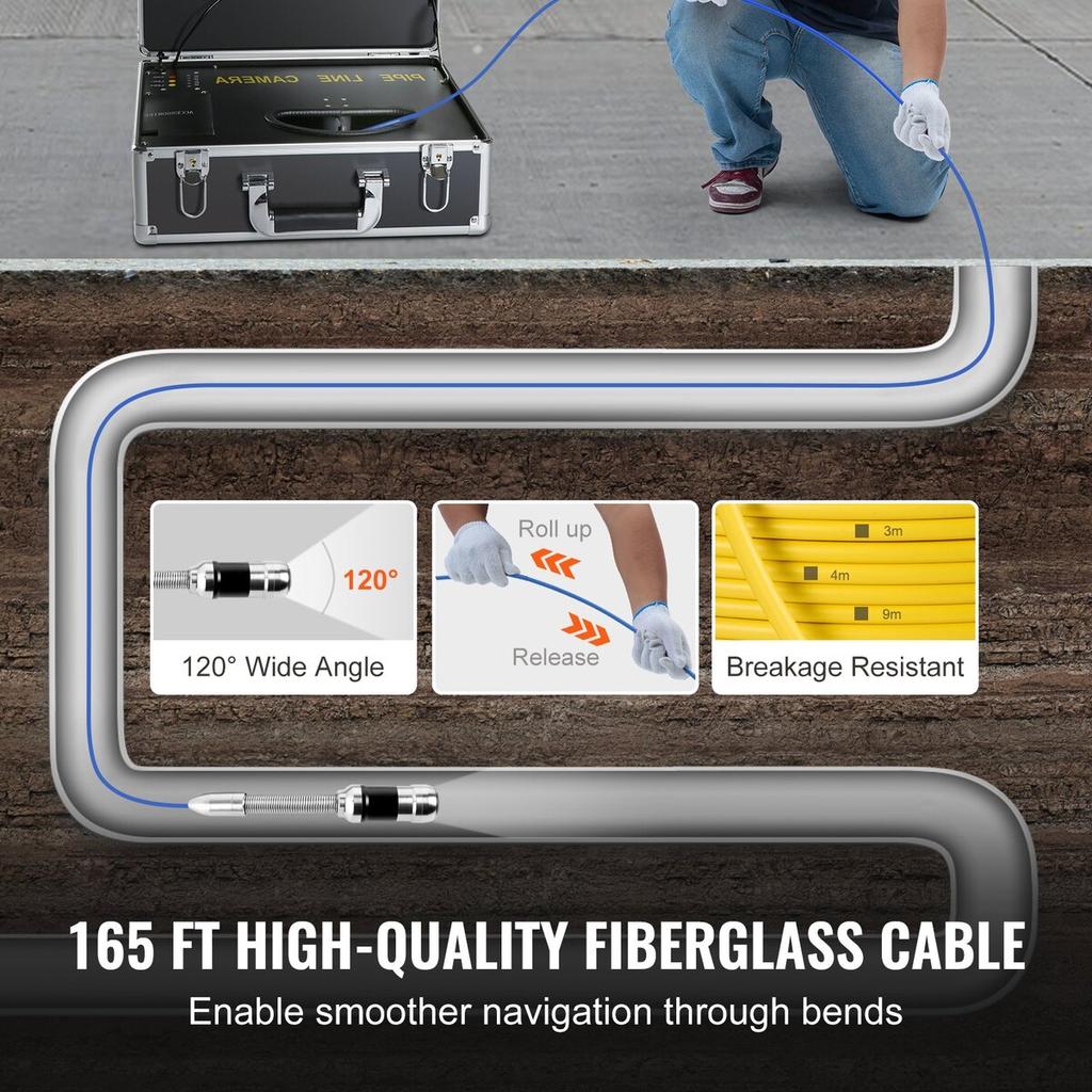 Sewer Camera Pipe Inspection Camera 165ft Drain Camera with 7-inch Screen