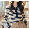 Striped Crew Neck Long-sleeved Sweater Knitted Sweater Women's Autumn and Winter New Good-looking Temperament Sweater