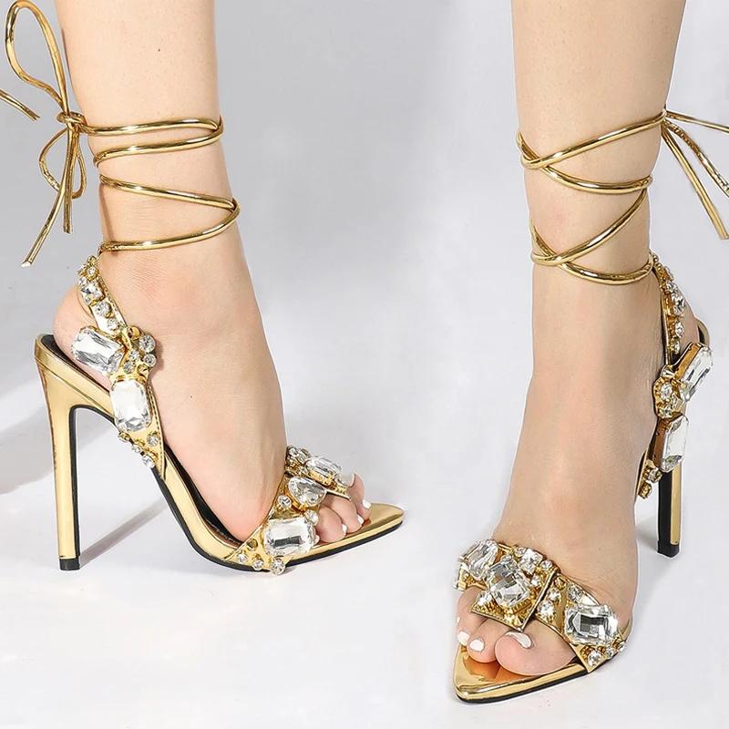 Fashion Luxury Best - Selling Strappy High Heel Sandals, Rhinestone - Embellished, Glam Evening Party Vibe, Ideal for Formal Occasions