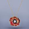 Delicate Enamel Flower Pendant Womens Handcrafted Red Rose Gold Necklace Sweater Chain