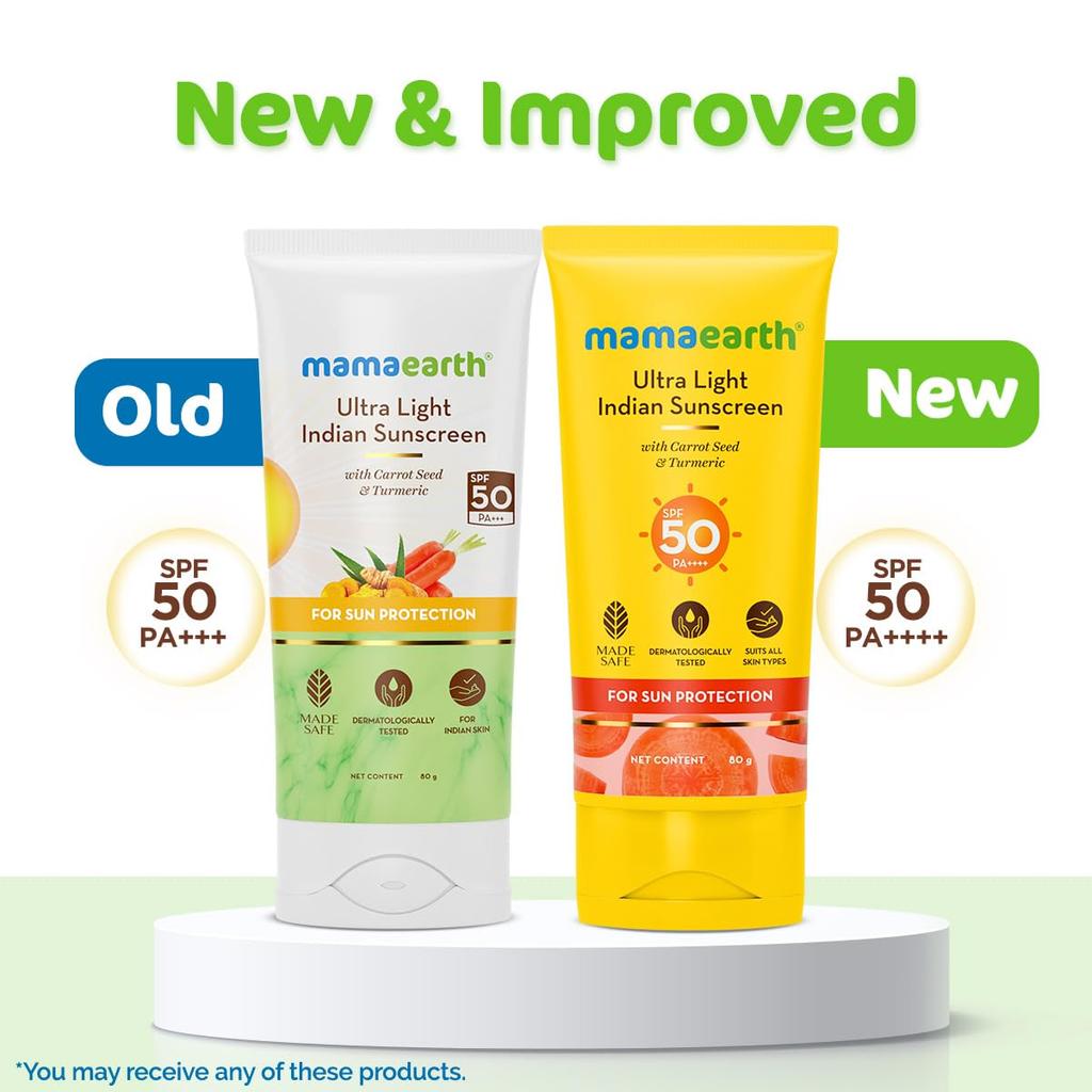 Mamaearth Ultra Light Sunscreen SPF 50 PA++++ For Face & Body | Tan Removal | Non-Greasy | No White Cast | 80g X 2 | All Skin Types