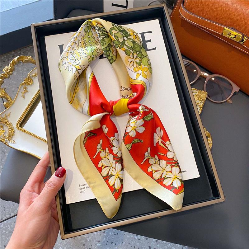 70*70cm Silk Shawl Square Printed Scarf Women Satin Neck Hair Band Soft Neckerchife Kerchief Bandana Foulard