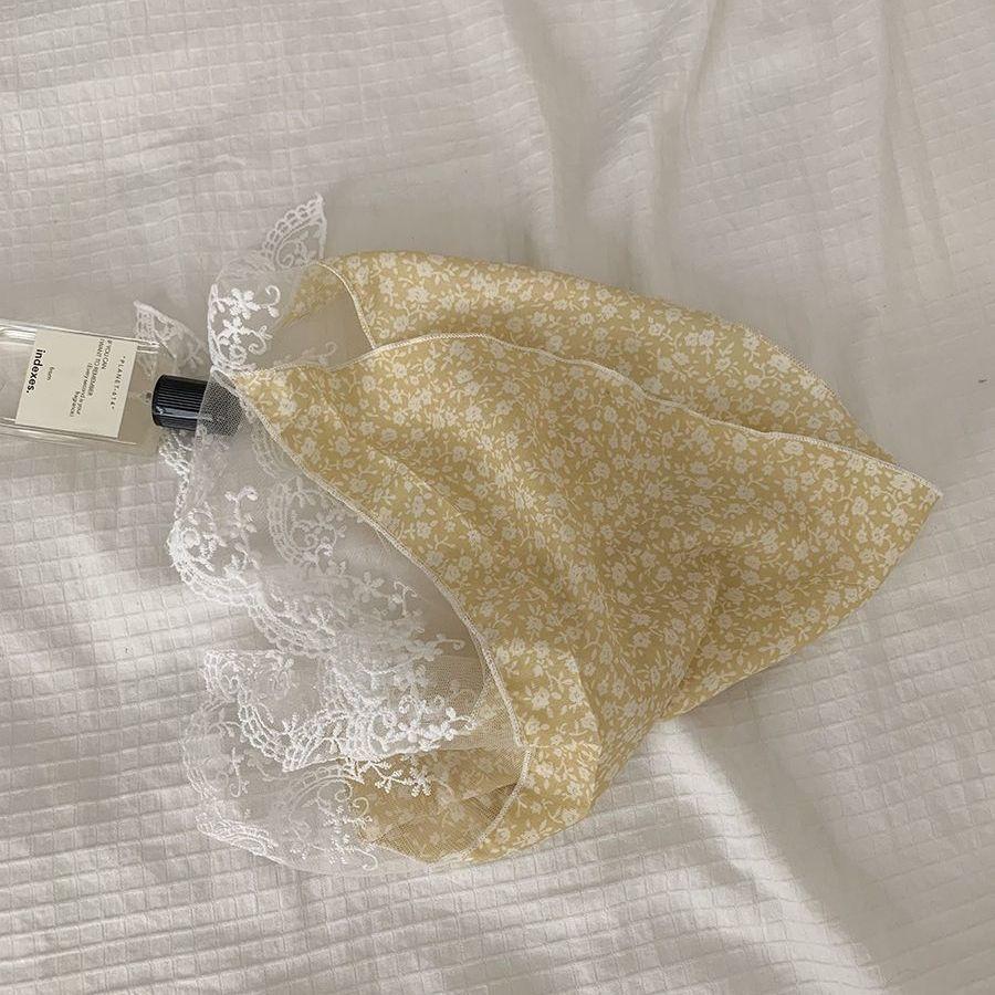Summer Ins Lace Vintage Triangular Scarf Women Floral Print Sweet Headscarf Trend Elegant Headwear Girl Y2K Jewelry Accessories