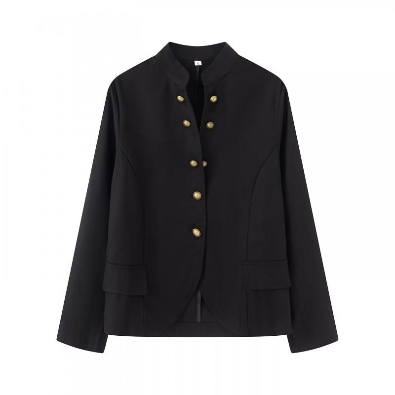 Womens Vintage Style Long Sleeve Shirt Jacket Street Regular Fit Stand Collar Single Breasted Outerwear