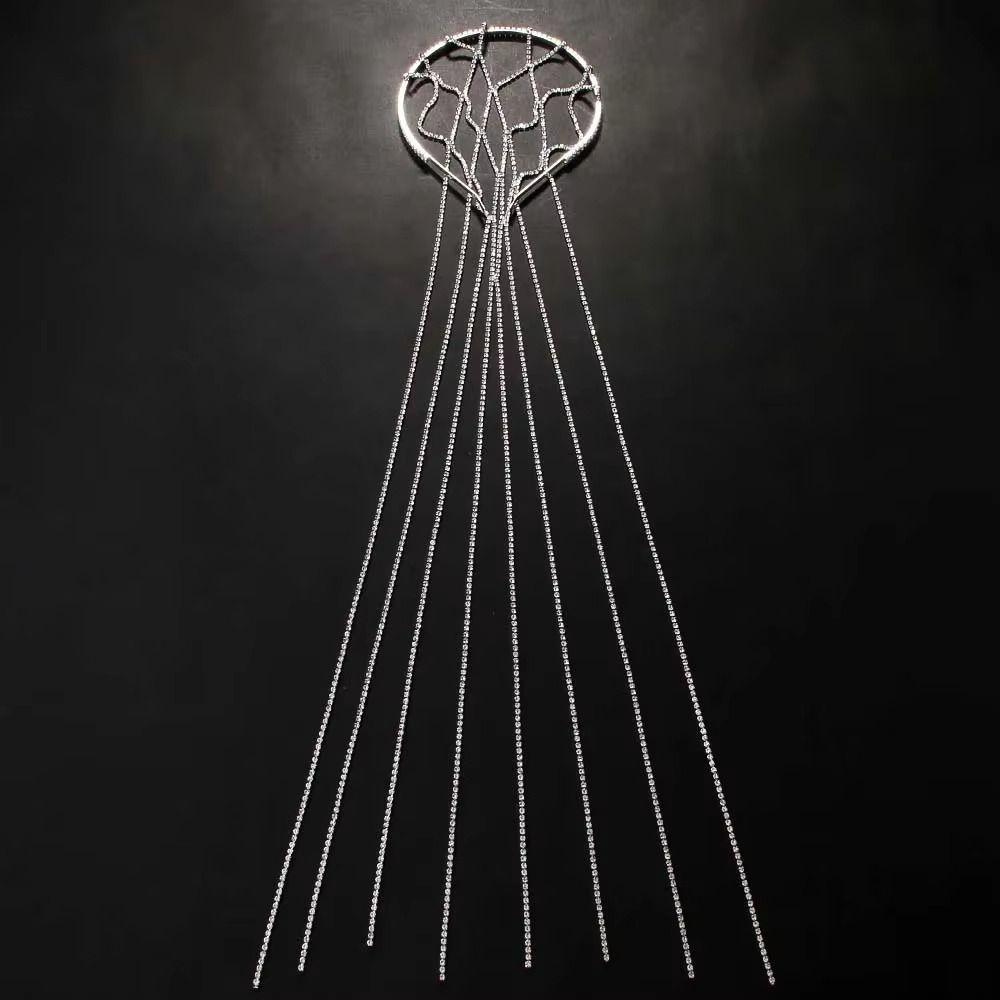 Rhinestone Inlaid Mesh Headband Long Chain Bridal Headpiece Rhinestone Mesh Headpiece Gatsby Party