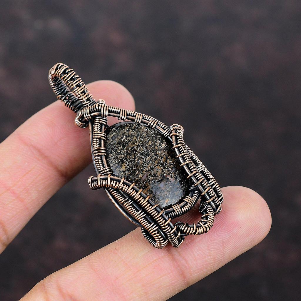 Dinosaur Bone Pendant Copper Wire Wrapped Pendant Original Gemstone Pendant Dinosaur Bone Jewelry Handmade Pendant Copper Jewelry For Gift