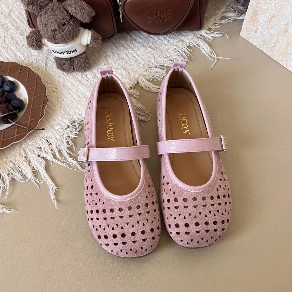 Туфли на плоской подошве, лето 2025, новые женские туфли Мэри Джейн, мягкие полые балетки, сандалии с отверстиями для девочек