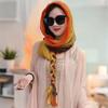 Summer Scarf with Pigtail Decor Patchwork Color Comfortable Fabric Versatile Shawl Scarf UV Protection Shawl Photo Props