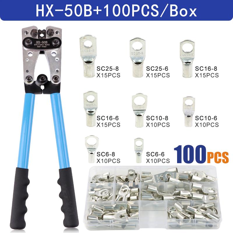 Обжимные клещи 6-50 мм²/AWG 10-0, щипцы для трубных наконечников, шестигранный обжимной инструмент, многофункциональный инструмент, аккумуляторный кабельный наконечник, ручные инструменты для кабеля, HX-50B