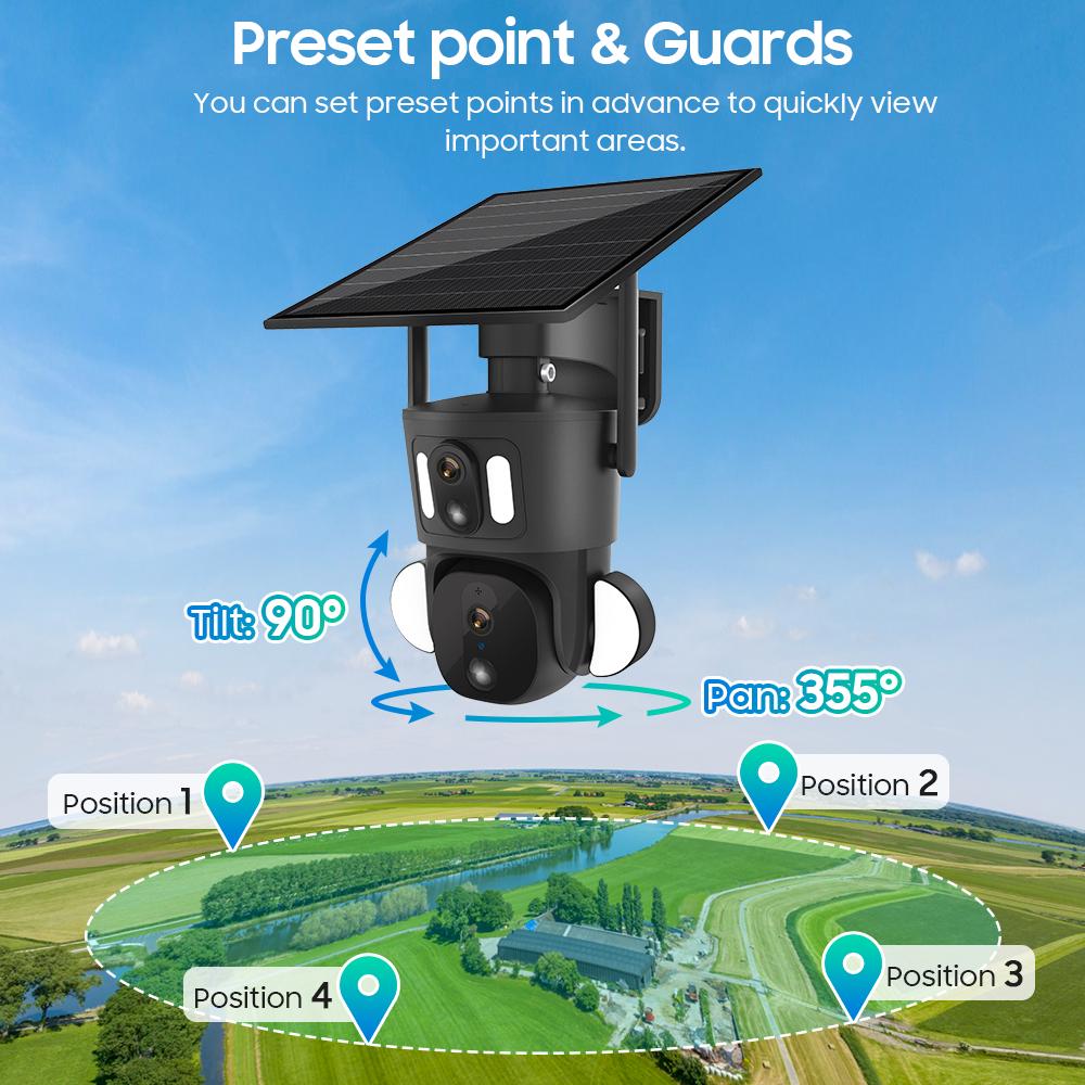 Экран 4G Солнечная Безопасность Kage Уличная 2K HD WiFi PTZ Двойной PIR Обнаружение Человек Автоматическое Отслеживание Камера Видеонаблюдения