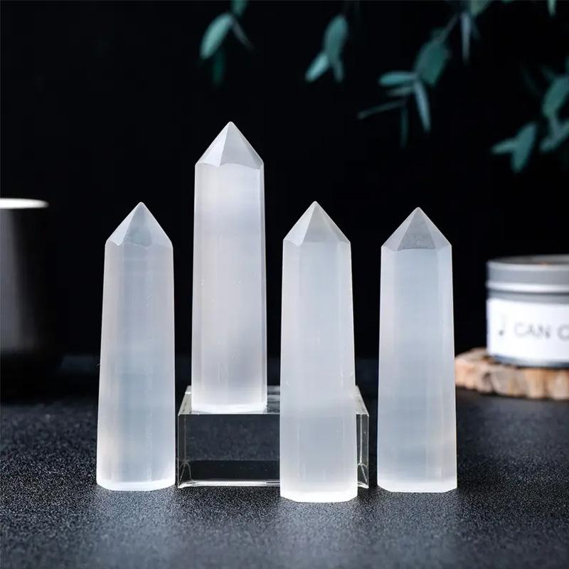 Factory Bulk Natural Selenite Crystal Tower Single Point Carved Feng Shui Collectible Home Decor