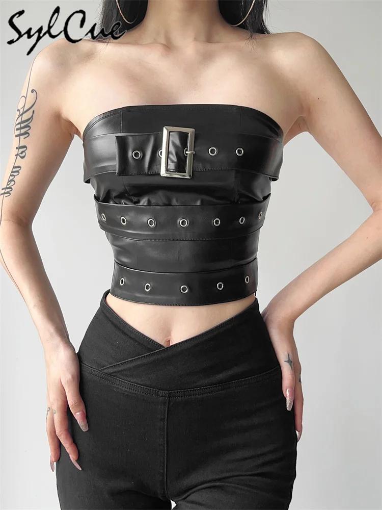 Classic Retro Matte Black Mysterious Sexy All-Match Personality Fashionable Summer Travel Cool Women Belt Chest Wrap Vest