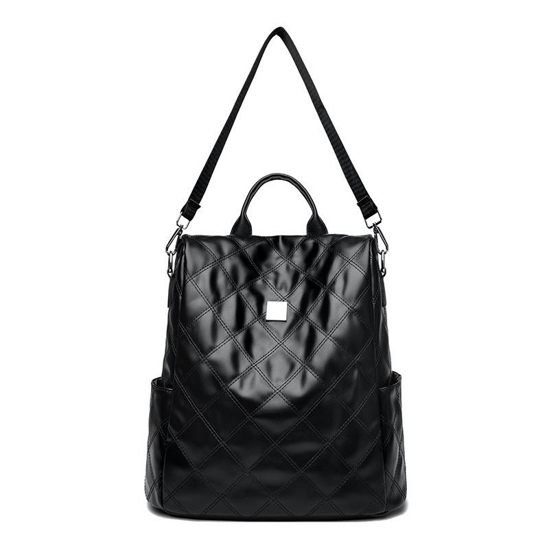 Diamond Check Bag School Bag Casual Solid Color Women Soft Leather Shoulder Bag Multi-functional Backpack Backpack Backpack
