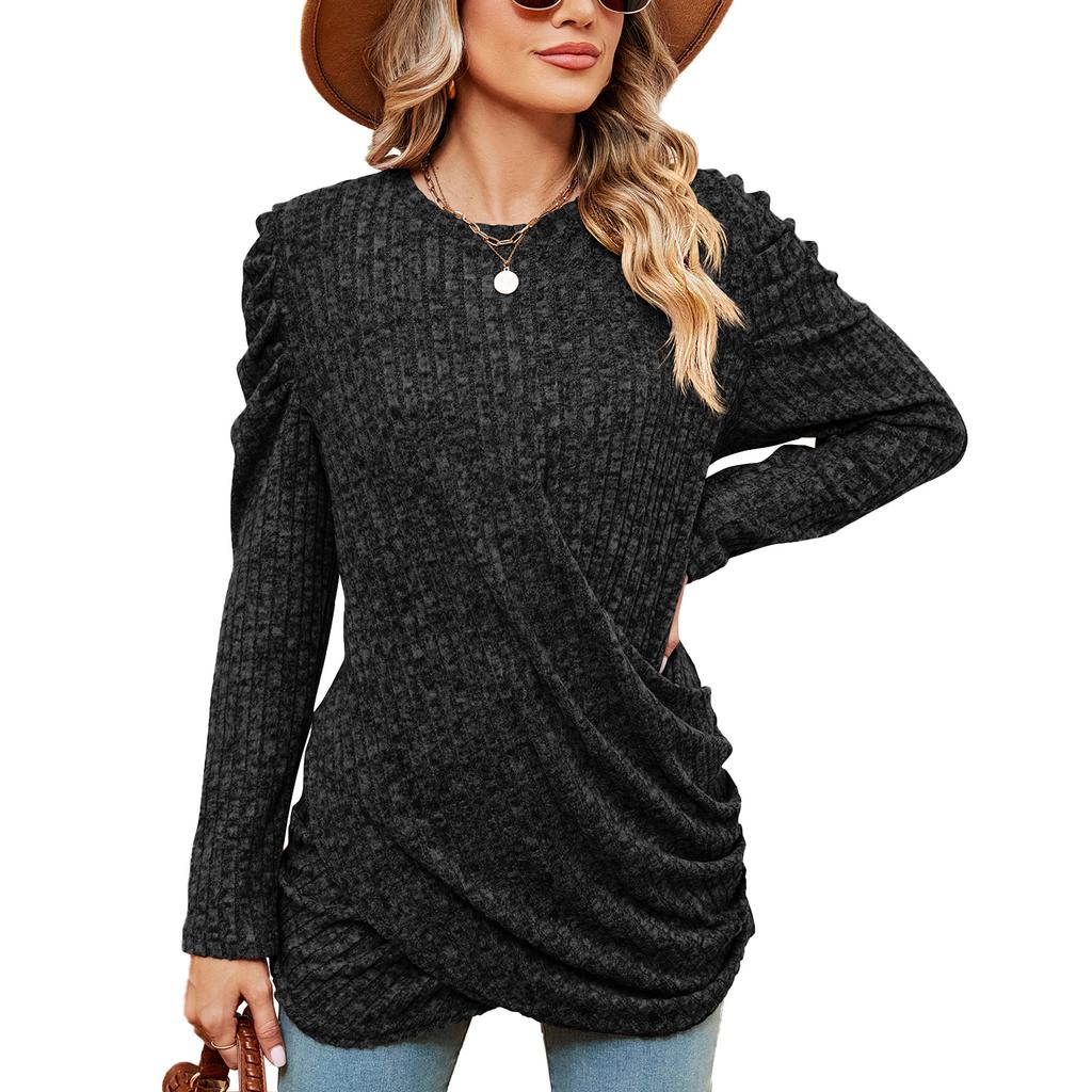 JKAASHDK Women's Fashion Casual Solid Color Print Autumn Winter Long Sleeve O-Neck Pullovers Blouses & Shirts