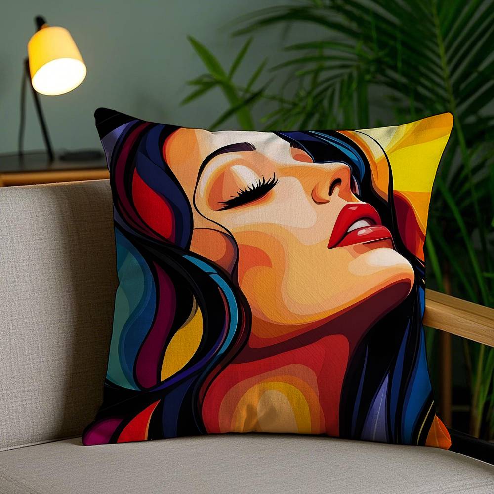 Square Bright Color Flower Girl Pillow Case Anti-dustmite Pillowcase Invisible Zipper Silky Short Plush Sofa Cushion Cover