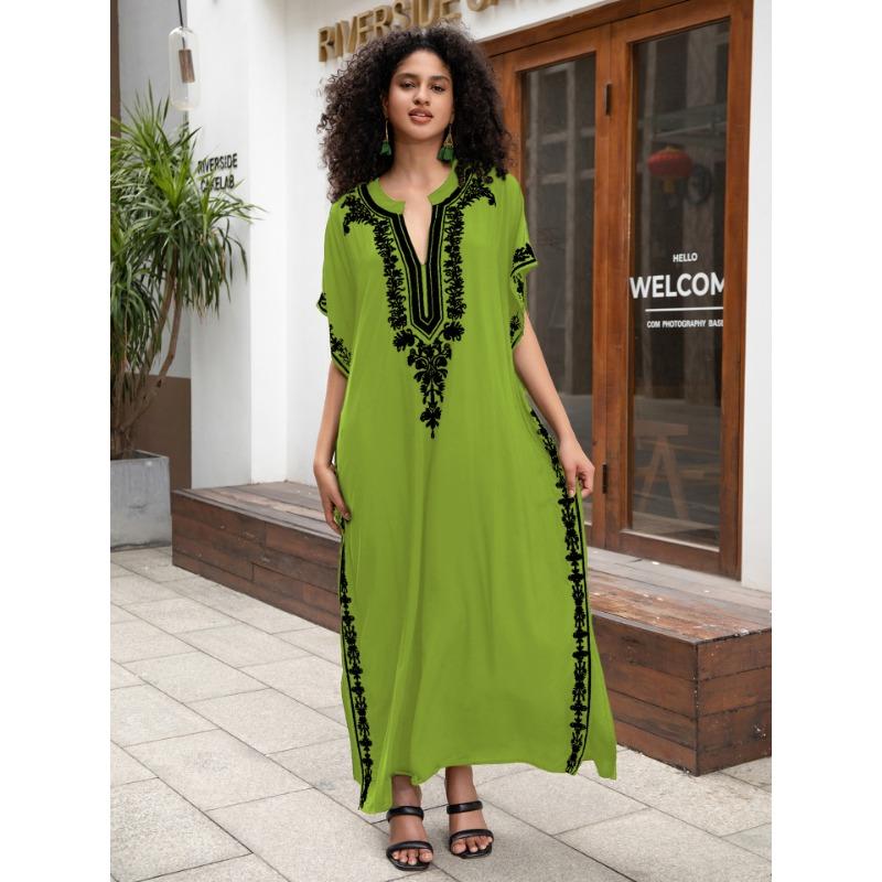 Женская мода лето весна цветочный узор принт рукава 1/2 V-образный вырез свободная талия повседневные платья